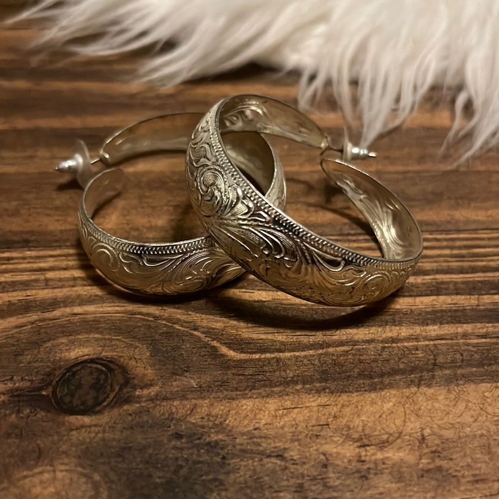 Western tooled hoop like earrings